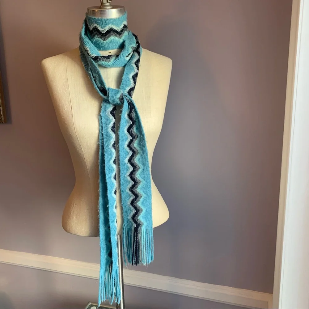 GAP blue stripe scarf & Preview green and black zig zag pattern extra long
